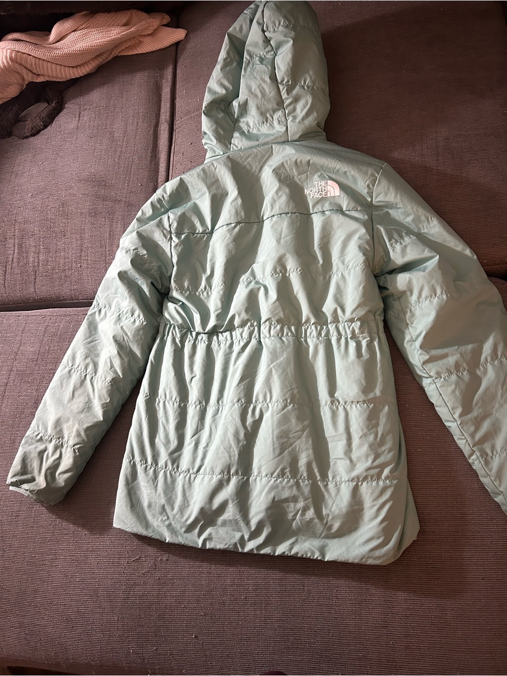 The North Face Girls Mint Green Hooded Sherpa Fleece Lined Puffer Jacket